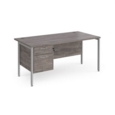 Maestro 25 straight desk 1600mm x 800mm with 2 drawer pedestal - silver H-frame leg and grey oak top