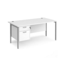 Maestro 25 straight desk 1600mm x 800mm with 2 drawer pedestal - silver H-frame leg and white top