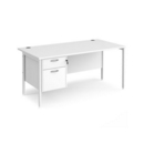 Maestro 25 straight desk 1600mm x 800mm with 2 drawer pedestal - white H-frame leg and white top