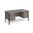 Maestro 25 straight desk 1600mm x 800mm with two x 3 drawer pedestals - black H-frame leg and grey oak top