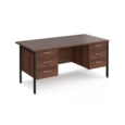 Maestro 25 straight desk 1600mm x 800mm with two x 3 drawer pedestals - black H-frame leg and walnut top
