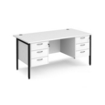 Maestro 25 straight desk 1600mm x 800mm with two x 3 drawer pedestals - black H-frame leg and white top