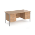 Maestro 25 straight desk 1600mm x 800mm with two x 3 drawer pedestals - silver H-frame leg and beech top