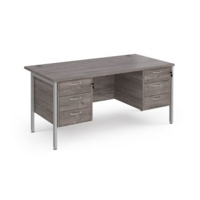 Maestro 25 straight desk 1600mm x 800mm with two x 3 drawer pedestals - silver H-frame leg and grey oak top