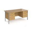Maestro 25 straight desk 1600mm x 800mm with two x 3 drawer pedestals - silver H-frame leg and oak top