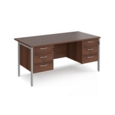 Maestro 25 straight desk 1600mm x 800mm with two x 3 drawer pedestals - silver H-frame leg and walnut top