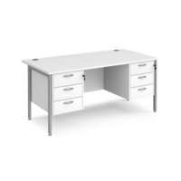 Maestro 25 straight desk 1600mm x 800mm with two x 3 drawer pedestals - silver H-frame leg and white top