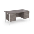 Maestro 25 straight desk 1600mm x 800mm with two x 3 drawer pedestals - white H-frame leg and grey oak top