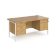Maestro 25 straight desk 1600mm x 800mm with two x 3 drawer pedestals - white H-frame leg and oak top