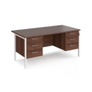 Maestro 25 straight desk 1600mm x 800mm with two x 3 drawer pedestals - white H-frame leg and walnut top