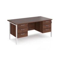 Maestro 25 straight desk 1600mm x 800mm with two x 3 drawer pedestals - white H-frame leg and walnut top