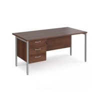 Maestro 25 straight desk 1600mm x 800mm with 3 drawer pedestal - silver H-frame leg and walnut top