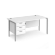 Maestro 25 straight desk 1600mm x 800mm with 3 drawer pedestal - silver H-frame leg and white top