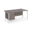 Maestro 25 straight desk 1600mm x 800mm with 3 drawer pedestal - white H-frame leg and grey oak top