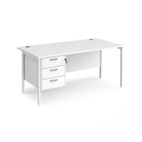 Maestro 25 straight desk 1600mm x 800mm with 3 drawer pedestal - white H-frame leg and white top