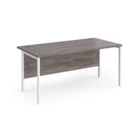 Maestro 25 straight desk 1600mm x 800mm - white H-frame leg and grey oak top