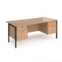 Maestro 25 straight desk 1800mm x 800mm with two x 2 drawer pedestals - black H-frame leg and beech top