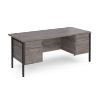 Maestro 25 straight desk 1800mm x 800mm with two x 2 drawer pedestals - black H-frame leg and grey oak top