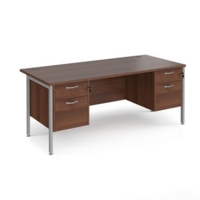 Maestro 25 straight desk 1800mm x 800mm with two x 2 drawer pedestals - silver H-frame leg and walnut top