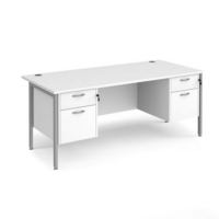 Maestro 25 straight desk 1800mm x 800mm with two x 2 drawer pedestals - silver H-frame leg and white top