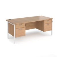 Maestro 25 straight desk 1800mm x 800mm with two x 2 drawer pedestals - white H-frame leg and beech top