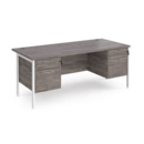 Maestro 25 straight desk 1800mm x 800mm with two x 2 drawer pedestals - white H-frame leg and grey oak top
