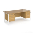 Maestro 25 straight desk 1800mm x 800mm with two x 2 drawer pedestals - white H-frame leg and oak top