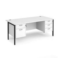 Maestro 25 straight desk 1800mm x 800mm with 2 and 3 drawer pedestals - black H-frame leg and white top