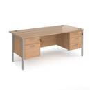 Maestro 25 straight desk 1800mm x 800mm with 2 and 3 drawer pedestals - silver H-frame leg and beech top