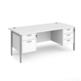 Maestro 25 straight desk 1800mm x 800mm with 2 and 3 drawer pedestals - silver H-frame leg and white top