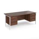 Maestro 25 straight desk 1800mm x 800mm with 2 and 3 drawer pedestals - white H-frame leg and walnut top