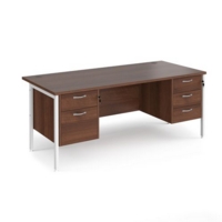Maestro 25 straight desk 1800mm x 800mm with 2 and 3 drawer pedestals - white H-frame leg and walnut top