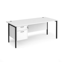 Maestro 25 straight desk 1800mm x 800mm with 2 drawer pedestal - black H-frame leg and white top