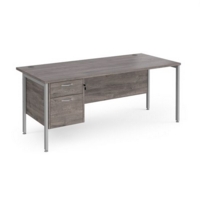 Maestro 25 straight desk 1800mm x 800mm with 2 drawer pedestal - silver H-frame leg and grey oak top