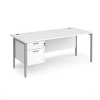 Maestro 25 straight desk 1800mm x 800mm with 2 drawer pedestal - silver H-frame leg and white top