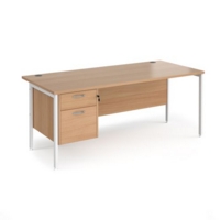 Maestro 25 straight desk 1800mm x 800mm with 2 drawer pedestal - white H-frame leg and beech top