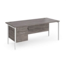 Maestro 25 straight desk 1800mm x 800mm with 2 drawer pedestal - white H-frame leg and grey oak top