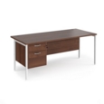 Maestro 25 straight desk 1800mm x 800mm with 2 drawer pedestal - white H-frame leg and walnut top