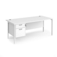 Maestro 25 straight desk 1800mm x 800mm with 2 drawer pedestal - white H-frame leg and white top
