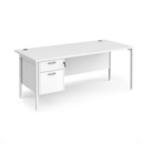 Maestro 25 straight desk 1800mm x 800mm with 2 drawer pedestal - white H-frame leg and white top