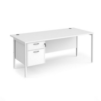 Maestro 25 straight desk 1800mm x 800mm with 2 drawer pedestal - white H-frame leg and white top