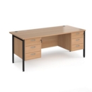 Maestro 25 straight desk 1800mm x 800mm with two x 3 drawer pedestals - black H-frame leg and beech top
