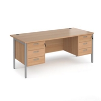 Maestro 25 straight desk 1800mm x 800mm with two x 3 drawer pedestals - silver H-frame leg and beech top