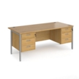 Maestro 25 straight desk 1800mm x 800mm with two x 3 drawer pedestals - silver H-frame leg and oak top