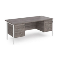 Maestro 25 straight desk 1800mm x 800mm with two x 3 drawer pedestals - white H-frame leg and grey oak top