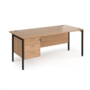 Maestro 25 straight desk 1800mm x 800mm with 3 drawer pedestal - black H-frame leg and beech top