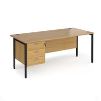 Maestro 25 straight desk 1800mm x 800mm with 3 drawer pedestal - black H-frame leg and oak top