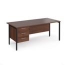 Maestro 25 straight desk 1800mm x 800mm with 3 drawer pedestal - black H-frame leg and walnut top