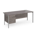 Maestro 25 straight desk 1800mm x 800mm with 3 drawer pedestal - silver H-frame leg and grey oak top