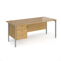 Maestro 25 straight desk 1800mm x 800mm with 3 drawer pedestal - silver H-frame leg and oak top
